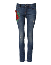 Dolce & Gabbana Blaue Skinny Denim-Jeans aus Baumwolle mit niedriger Taille