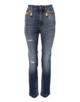 Dolce & Gabbana Blaue Denim-Jeans mit Strasssteinverzierung