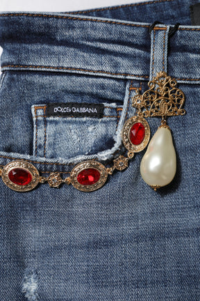 Dolce & Gabbana Blaue Denim-Jeans mit Strasssteinverzierung
