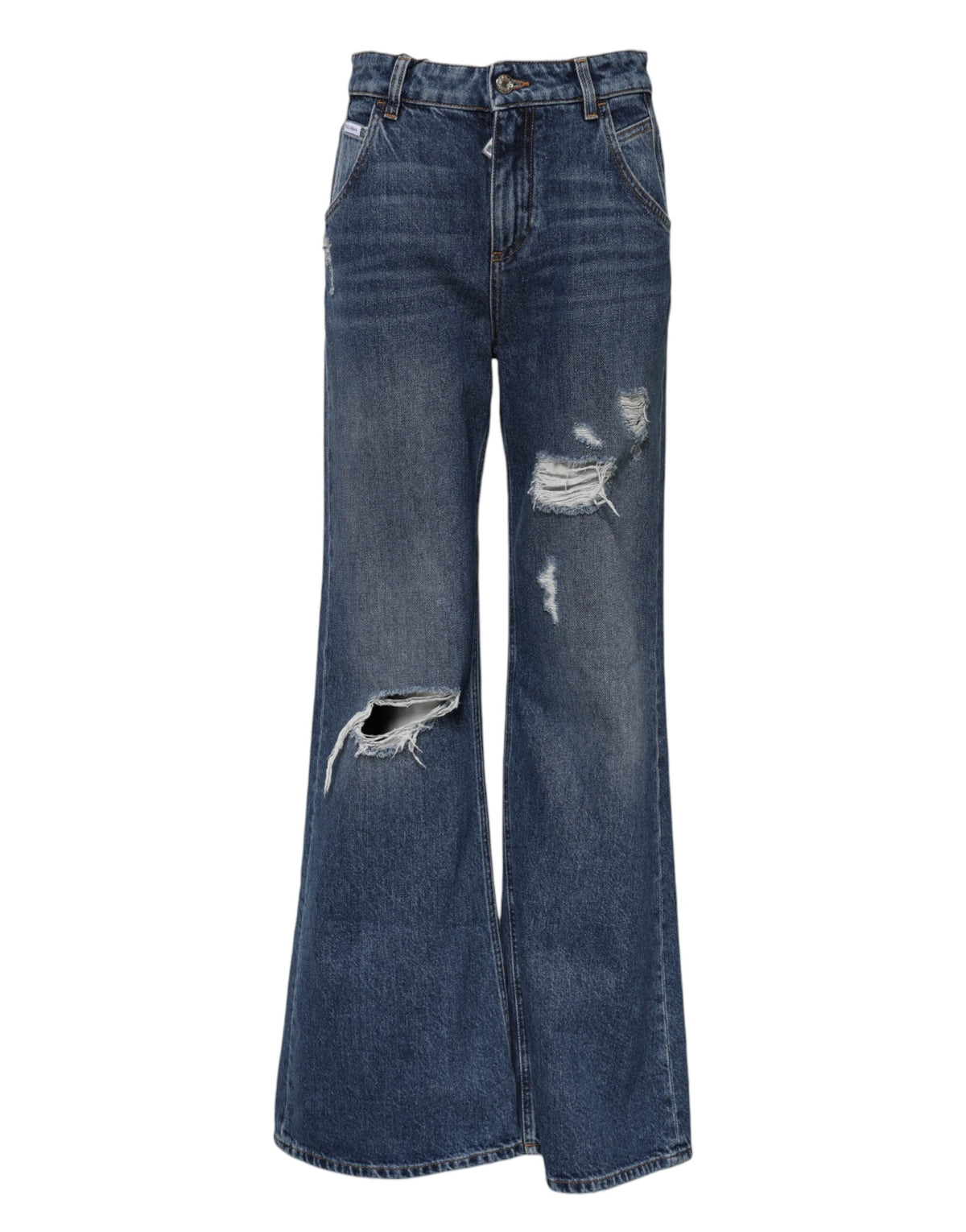 Dolce & Gabbana Blaue Baumwolljeans mit weitem Bein aus zerrissenem Denim