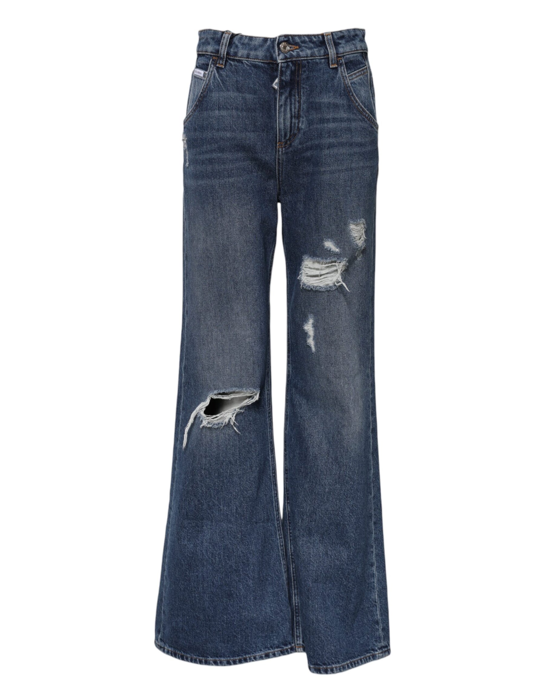Dolce & Gabbana Blaue Baumwolljeans mit weitem Bein aus zerrissenem Denim