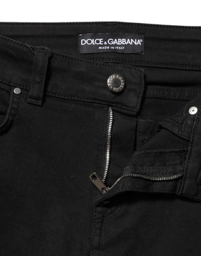 Dolce & Gabbana Schwarze Baumwolle Logo Skinny Mid Waist Denim Jeans
