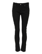 Dolce & Gabbana Schwarze Baumwolle Logo Skinny Mid Waist Denim Jeans