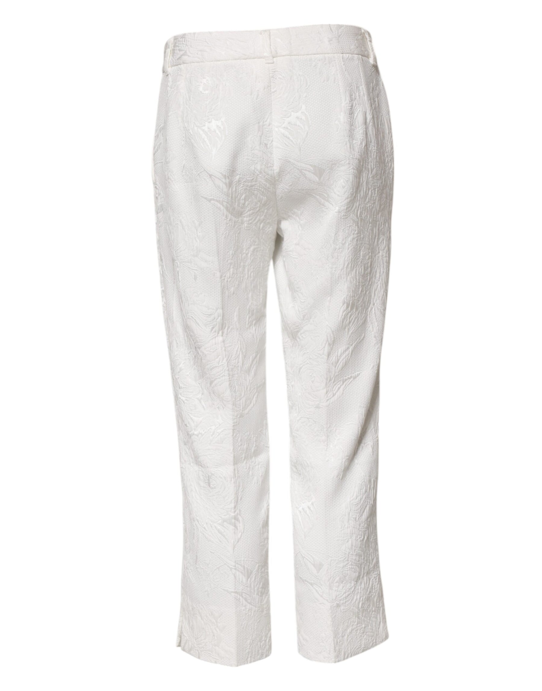 Dolce & Gabbana Weiße Jacquard-Hose aus Baumwolle mit Blumenmuster