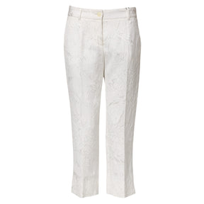 Dolce & Gabbana Weiße Jacquard-Hose aus Baumwolle mit Blumenmuster
