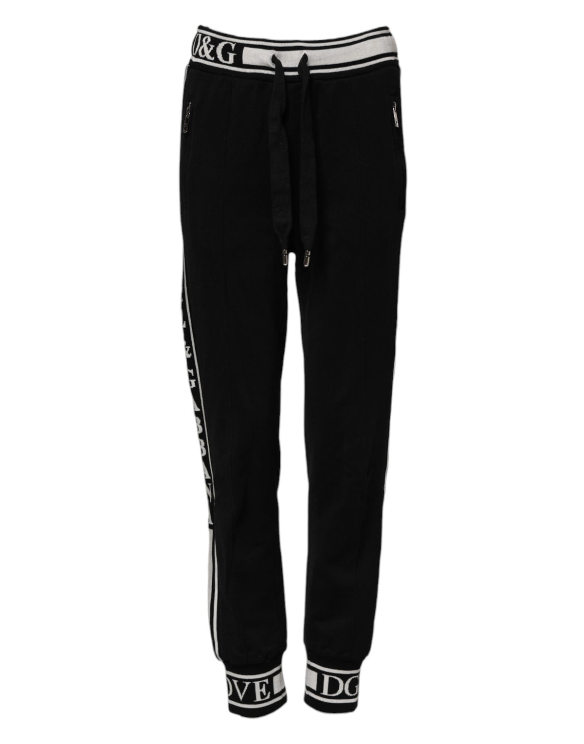 Dolce & Gabbana Schwarze Baumwoll-Jogger-Hose mit Logo-Taille