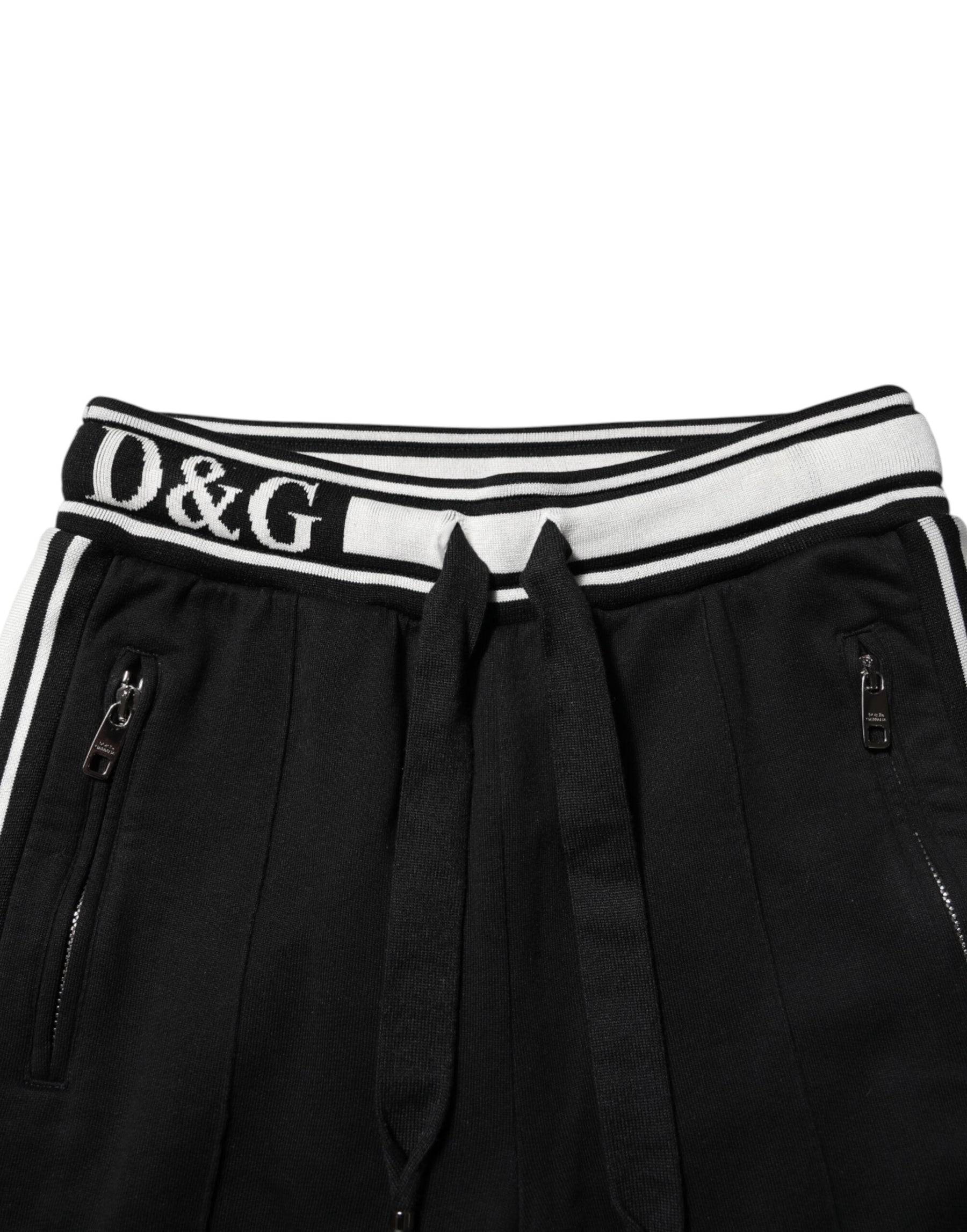 Dolce & Gabbana Schwarze Baumwoll-Jogger-Hose mit Logo-Taille