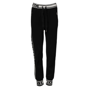 Dolce & Gabbana Schwarze Baumwoll-Jogger-Hose mit Logo-Taille