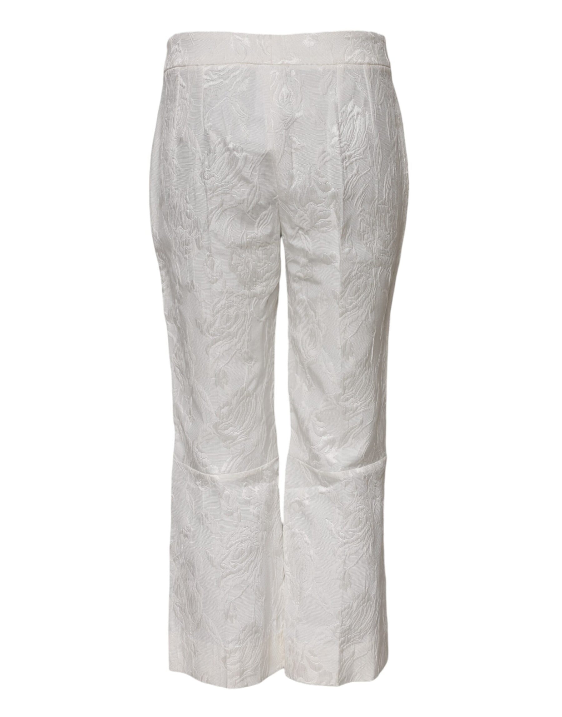 Dolce & Gabbana Weiße Jacquard-Hose aus Baumwolle mit Blumenmuster