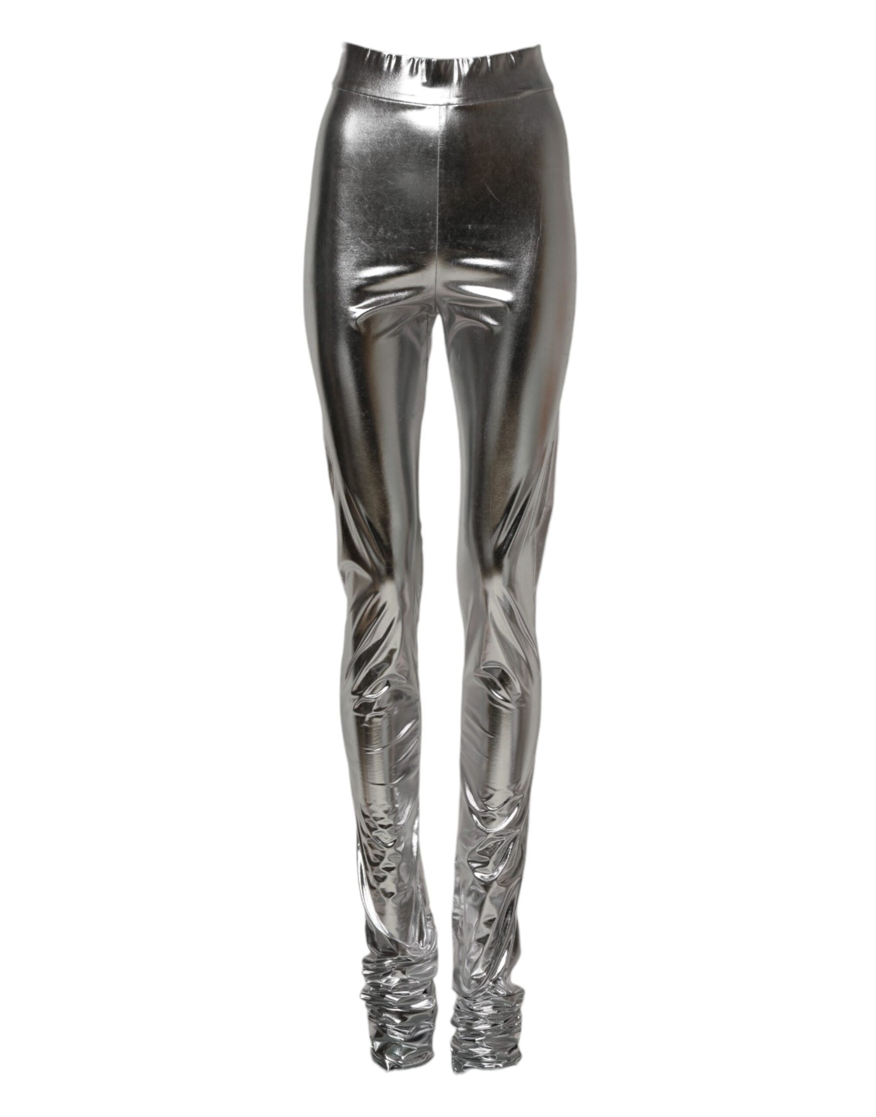 Dolce & Gabbana Metallic Silber Polyester Slim Fit Leggings Hosen