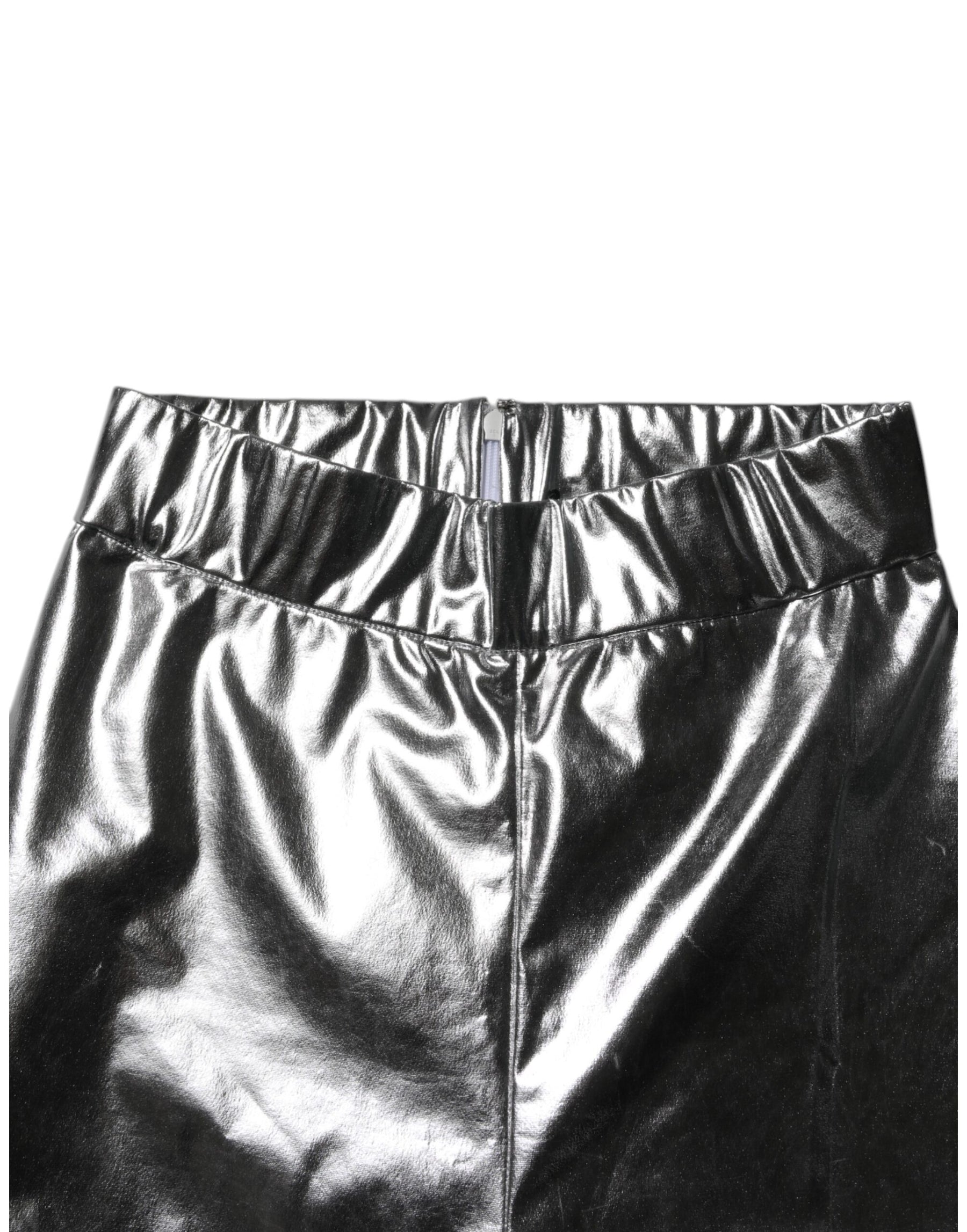 Dolce & Gabbana Metallic Silber Polyester Slim Fit Leggings Hosen