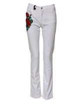 Dolce & Gabbana Weiße Denim-Jeans mit Blumenstickerei GIRLY