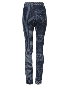 Dolce & Gabbana Blaue Grafikdruck-Baumwoll-Skinny-Denim-Jeans
