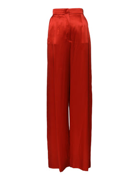 Dolce & Gabbana Rote Satinhose mit hoher Taille und weitem Bein