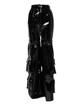 Dolce & Gabbana Schwarze Cargo-Bootcut-Hose mit hoher Taille