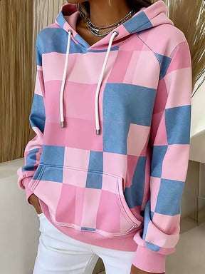Winter Hoodie rosa-blau kariert warm kuschelig Damen