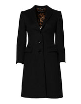 Dolce & Gabbana Schwarzer Wollmantel mit langen Ärmeln Trenchcoat Jacke