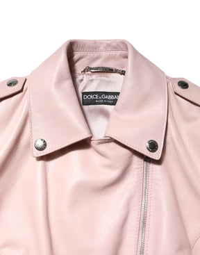 Dolce & Gabbana Hellrosa Kragen Leder Frauen Biker Jacke