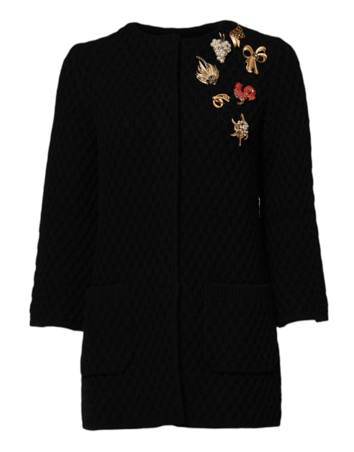 Dolce & Gabbana Schwarze gesteppte Jacke aus Kaschmir mit Verzierungen