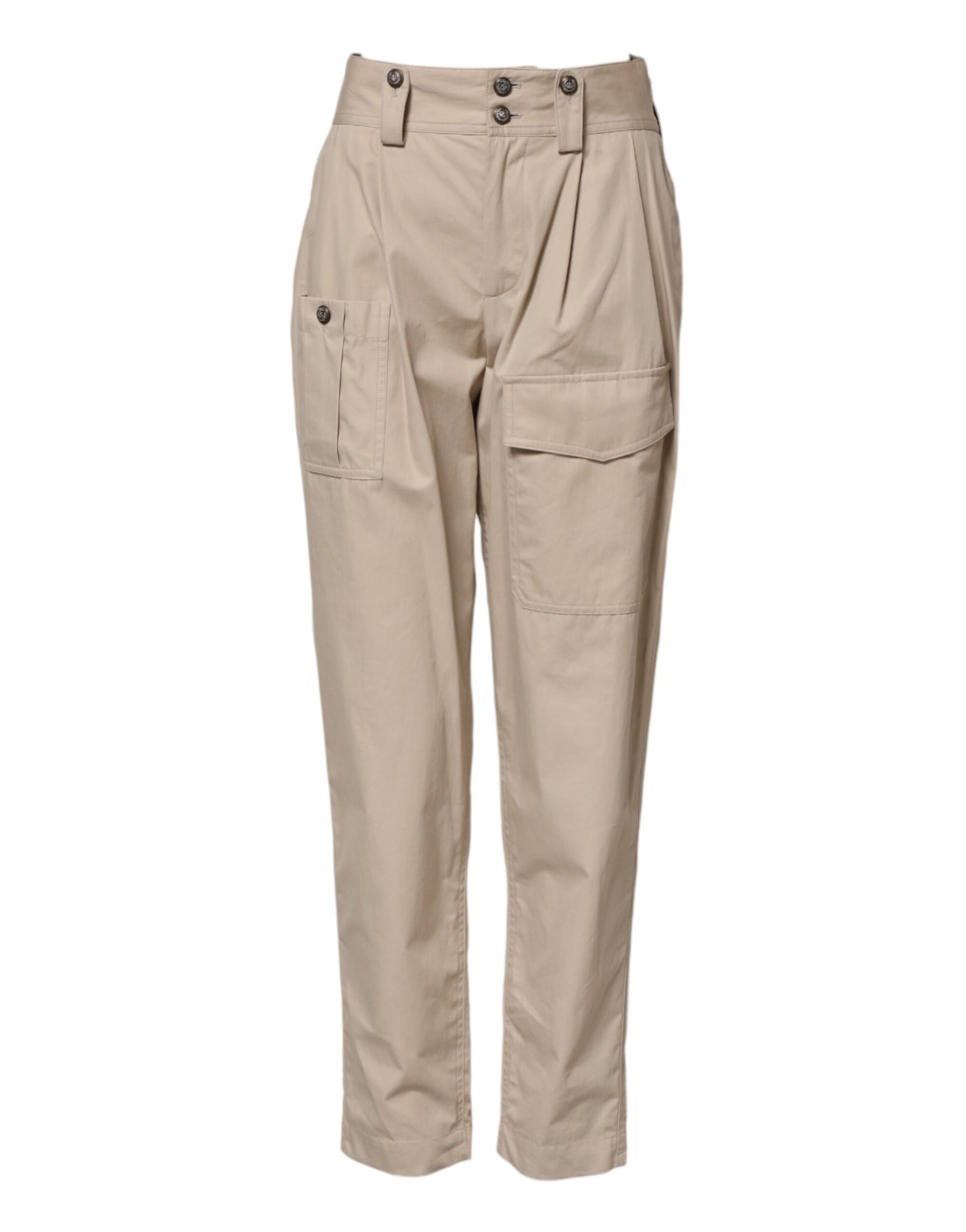 Dolce & Gabbana Beigefarbene Hose mit hoher Taille aus Baumwolle