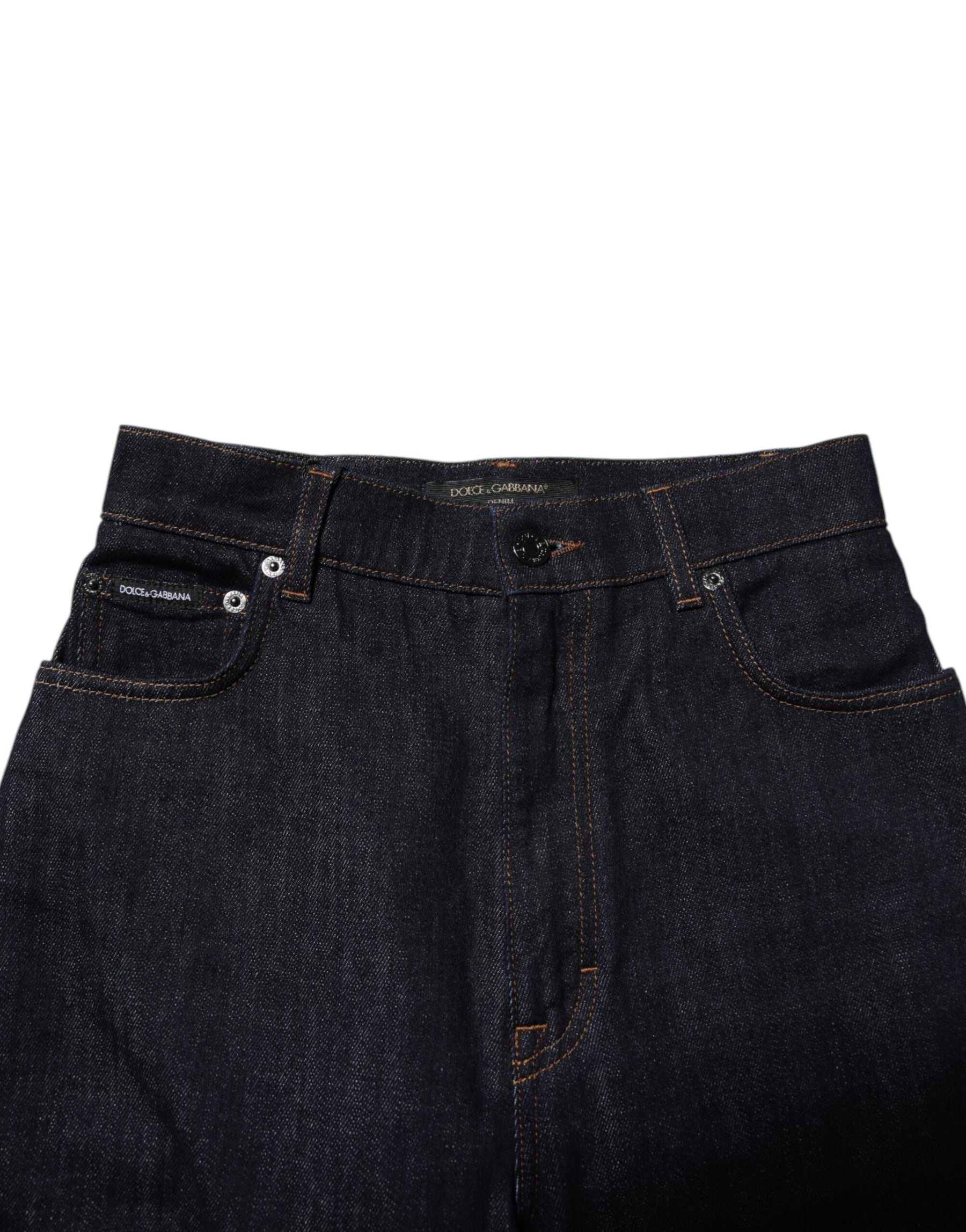 Dolce & Gabbana Blaue Baumwolljeans mit ausgestelltem Bund