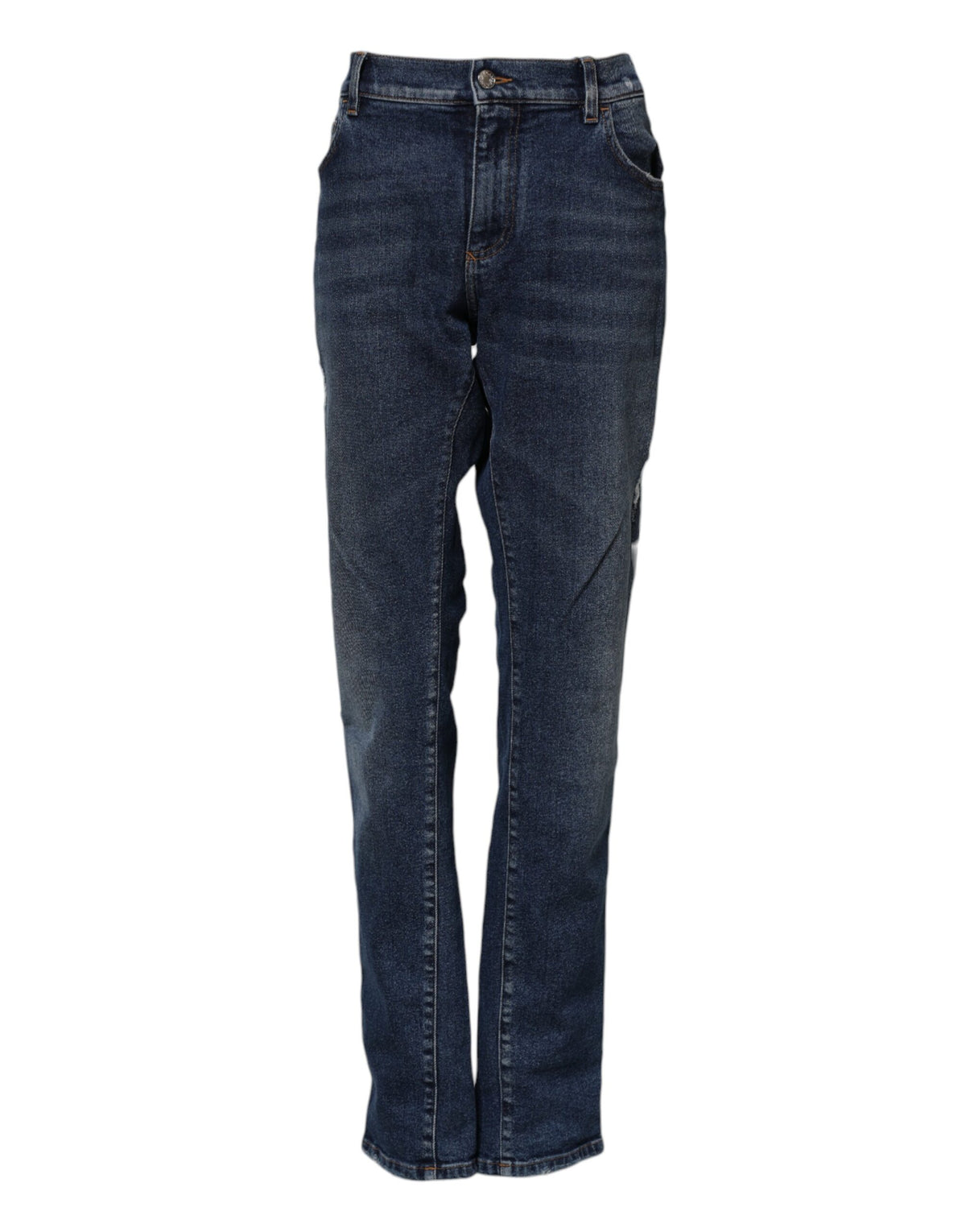 Dolce & Gabbana Blaue Straight Denim Jeans mit mittlerer Taille aus Baumwolle