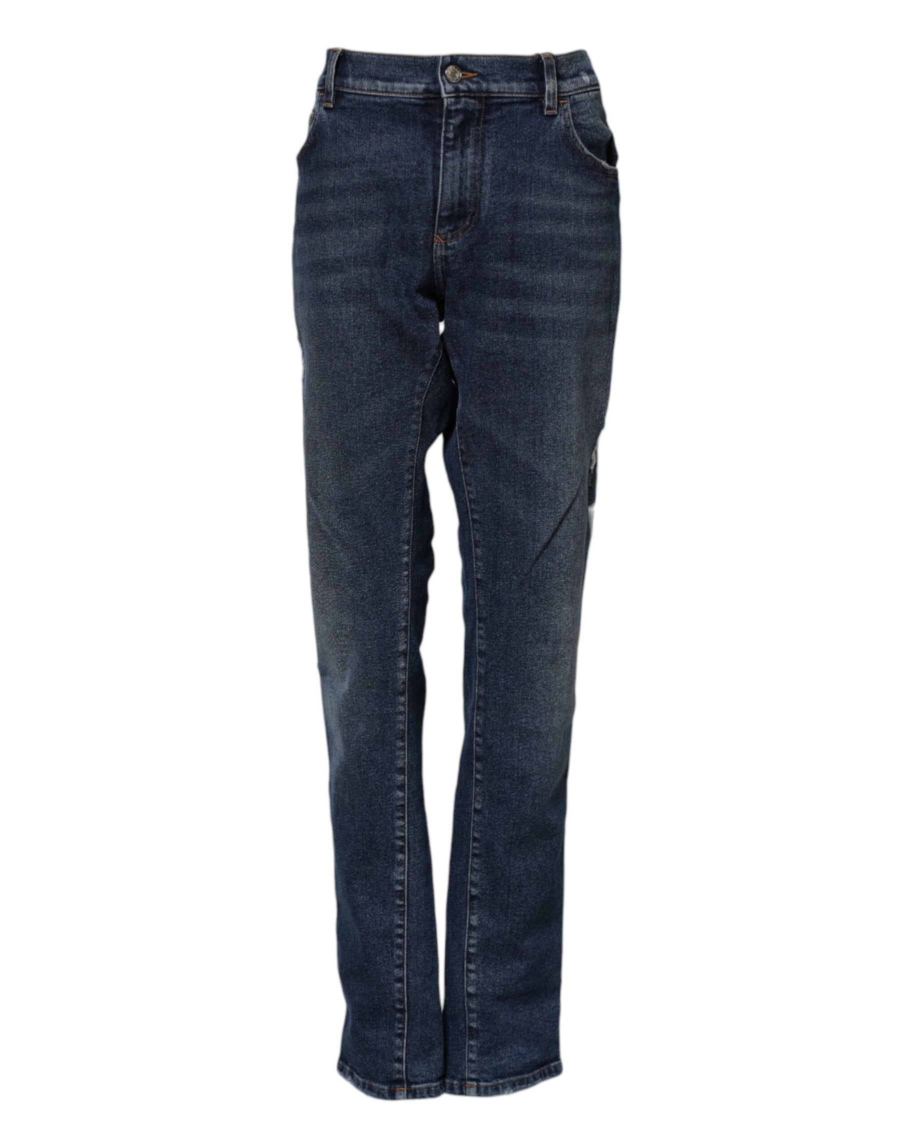 Dolce & Gabbana Blaue Straight Denim Jeans mit mittlerer Taille aus Baumwolle