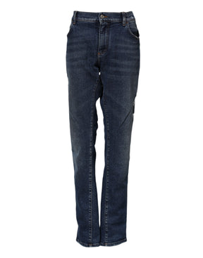 Dolce & Gabbana Blaue Straight Denim Jeans mit mittlerer Taille aus Baumwolle