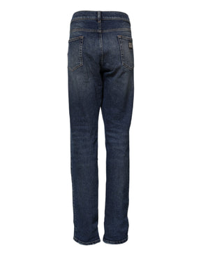 Dolce & Gabbana Blaue Straight Denim Jeans mit mittlerer Taille aus Baumwolle