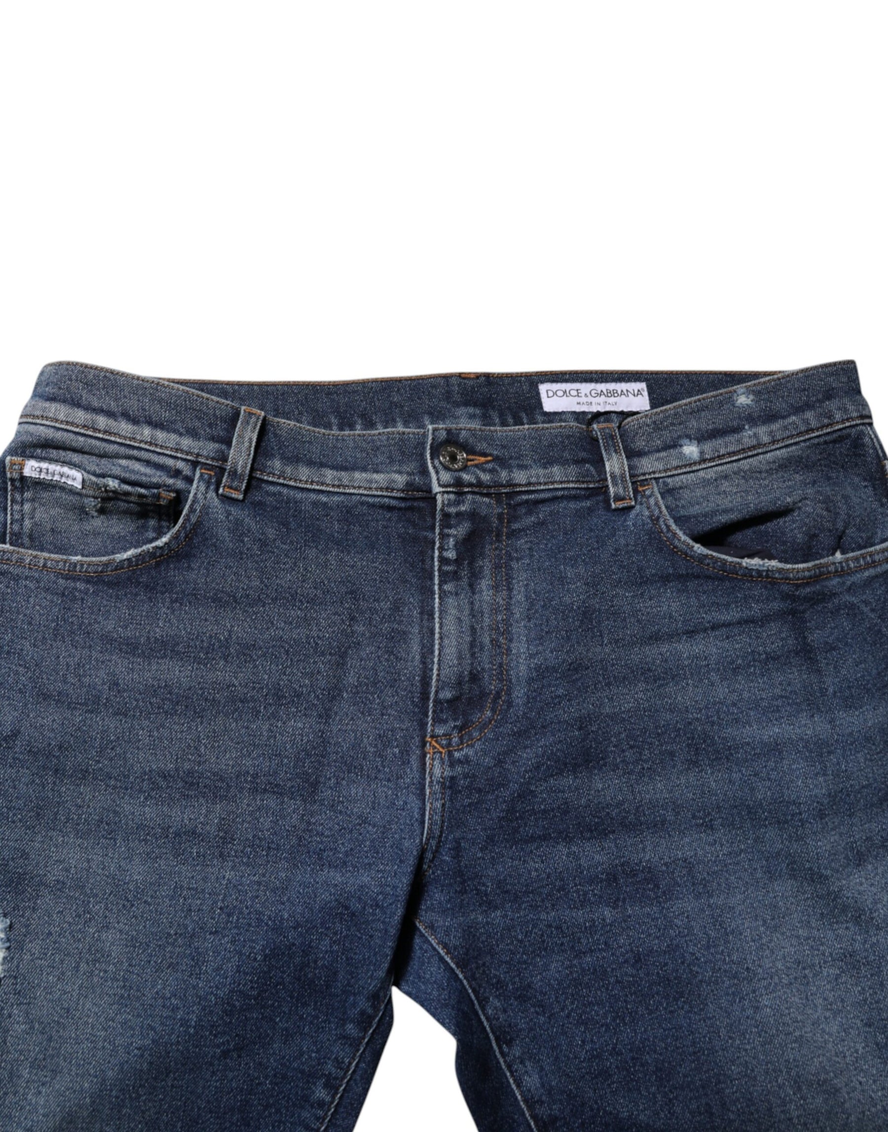 Dolce & Gabbana Blaue Straight Denim Jeans mit mittlerer Taille aus Baumwolle