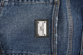 Dolce & Gabbana Blaue Straight Denim Jeans mit mittlerer Taille aus Baumwolle