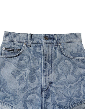 Dolce & Gabbana Blauer Blumendruck Denim Baumwolle Hot Pants Shorts