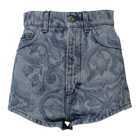 Dolce & Gabbana Blauer Blumendruck Denim Baumwolle Hot Pants Shorts