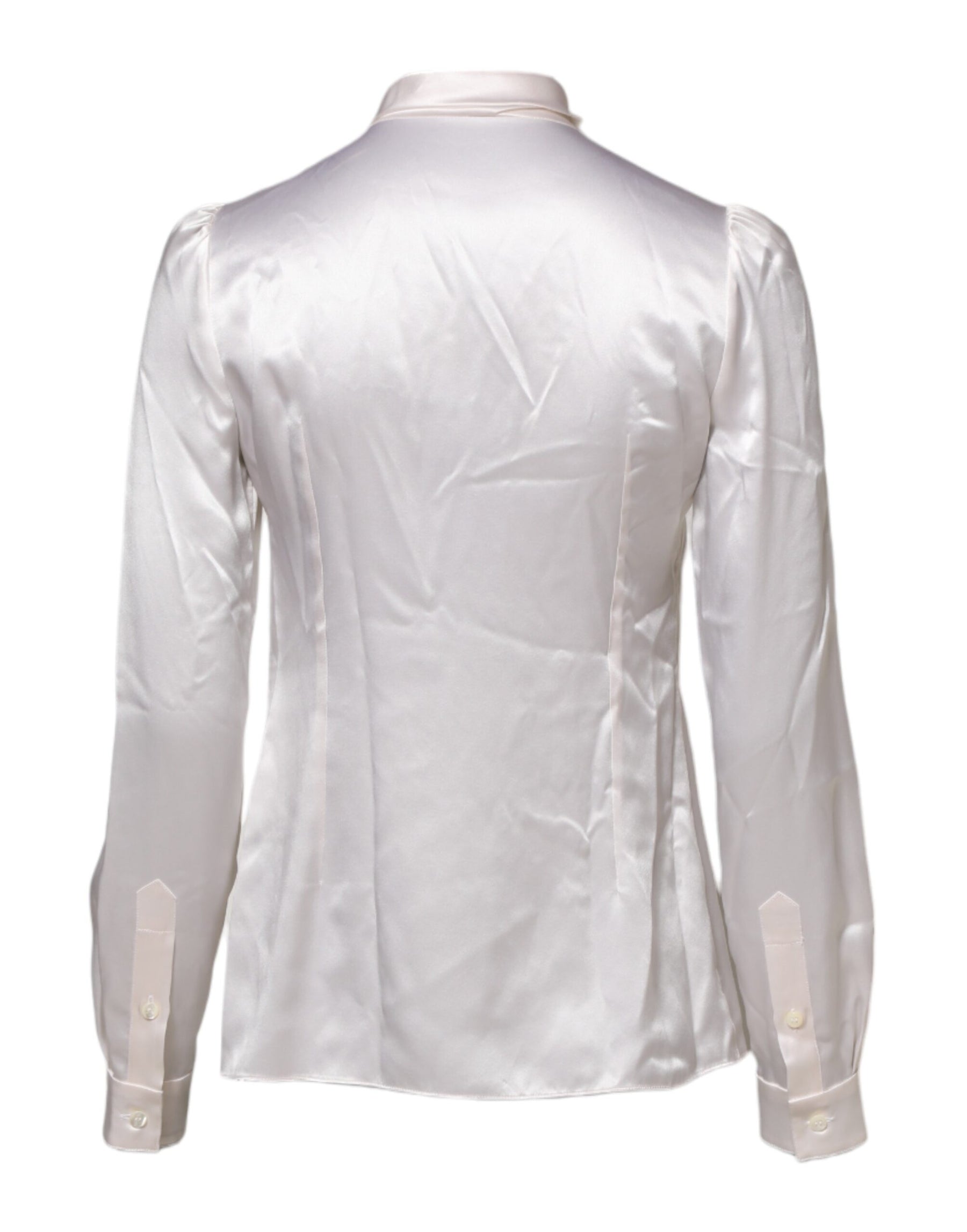 Dolce & Gabbana Weißer Ascot-Kragen Langarm-Bluse Top