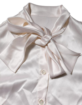 Dolce & Gabbana Weißer Ascot-Kragen Langarm-Bluse Top