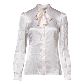 Dolce & Gabbana Weißer Ascot-Kragen Langarm-Bluse Top