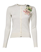 Dolce & Gabbana Weiße Seidenlilie Strickjacke mit Knöpfen