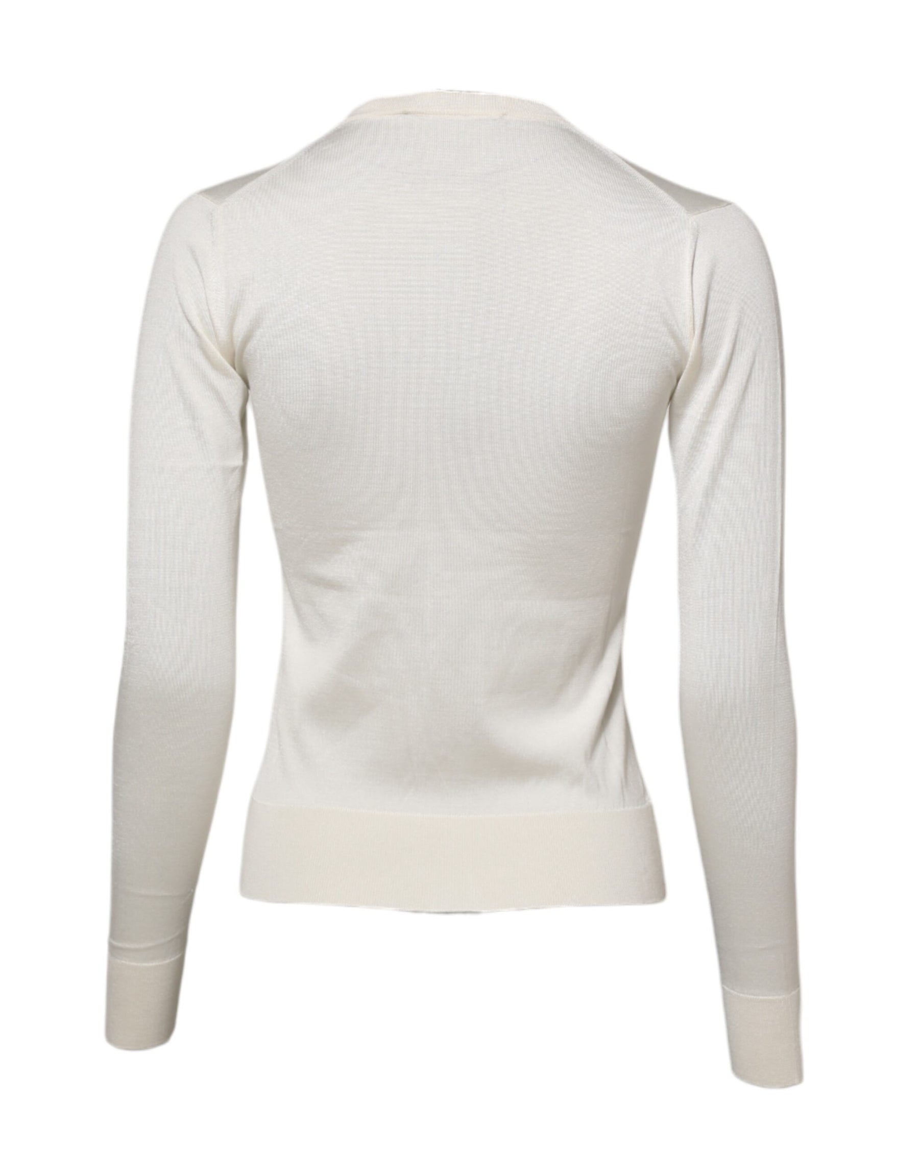 Dolce & Gabbana Weiße Seidenlilie Strickjacke mit Knöpfen