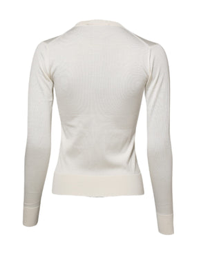 Dolce & Gabbana Weiße Seidenlilie Strickjacke mit Knöpfen