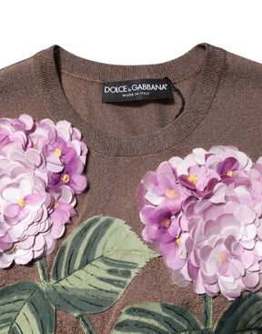 Dolce & Gabbana Braunes Lily verschönertes Blusentop mit Rundhalsausschnitt
