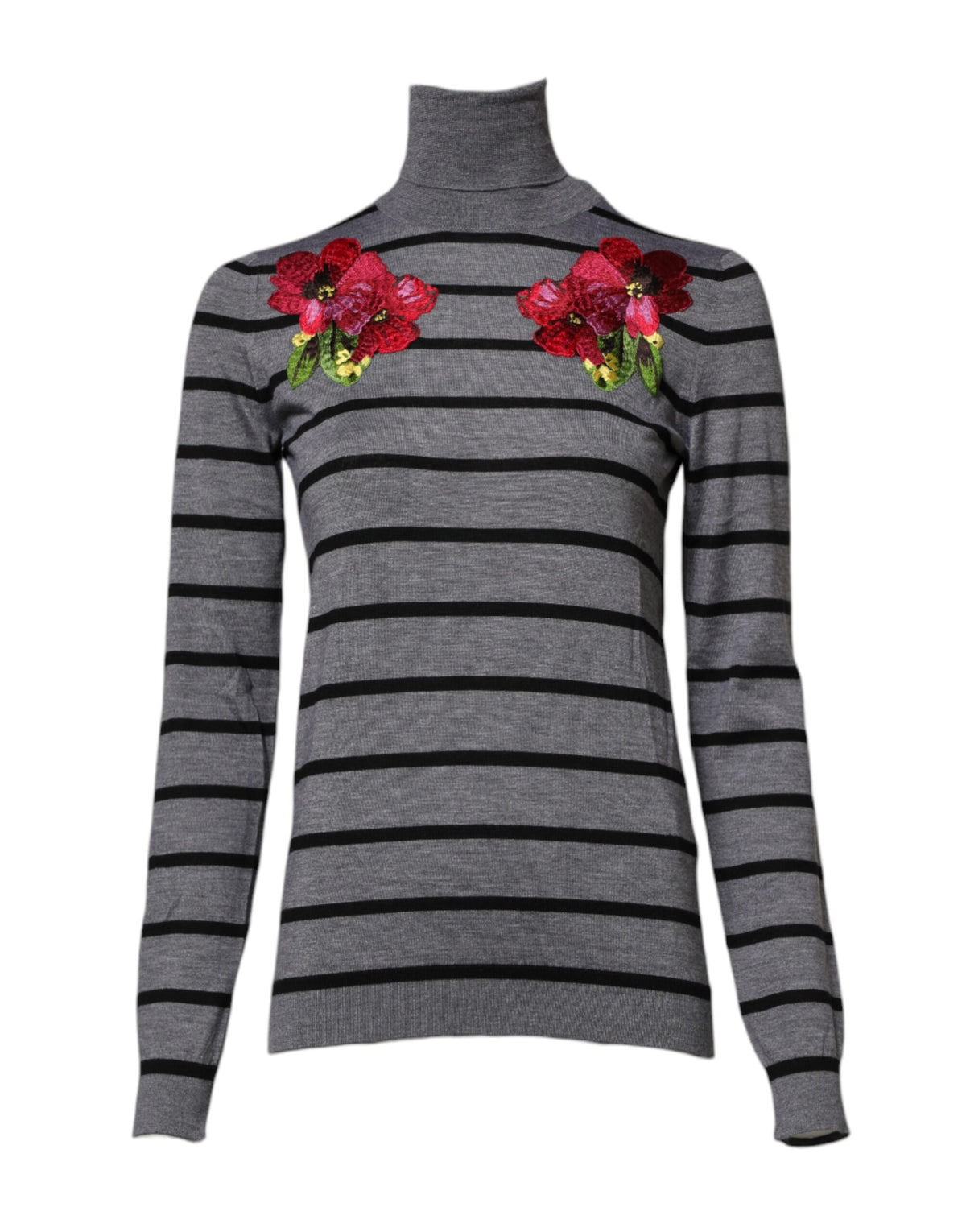 Dolce & Gabbana Grauer Pullover mit Blumenstickerei