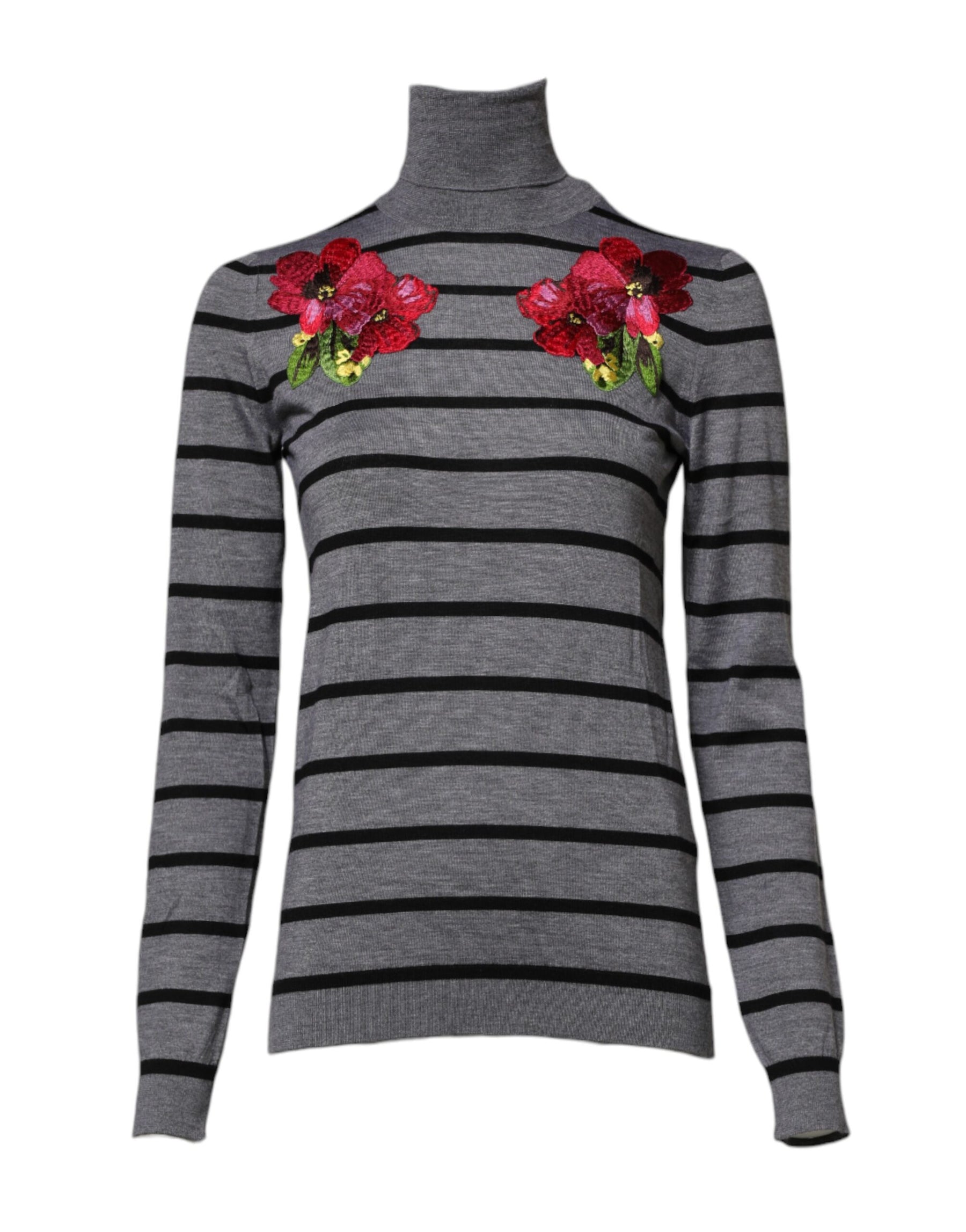Dolce & Gabbana Grauer Pullover mit Blumenstickerei