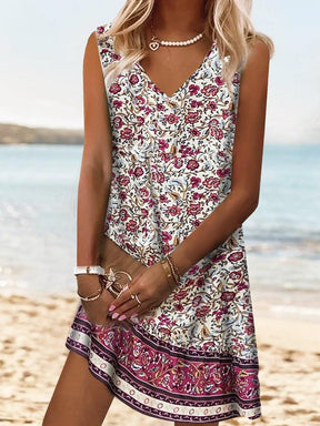 Red Roses Ärmelloses Shift Mini-Kleid - Herbstshafter Rosenprint mit A-Linien-Schnitt