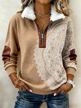 Winter Damen Teddy Sweatshirt Mandala Beige Kuschelpullover
