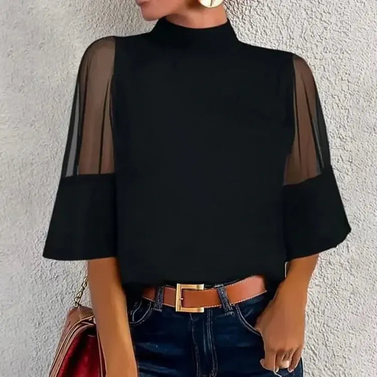 Herbsts-Essential: Schickes Black Plain Round Neck Halbarm-Top