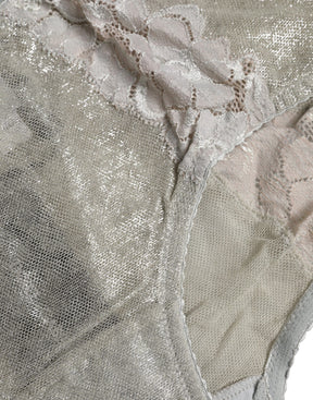 Dolce & Gabbana Graue Baumwolle Floral Spitze Hohe Taille Panty Unterwäsche