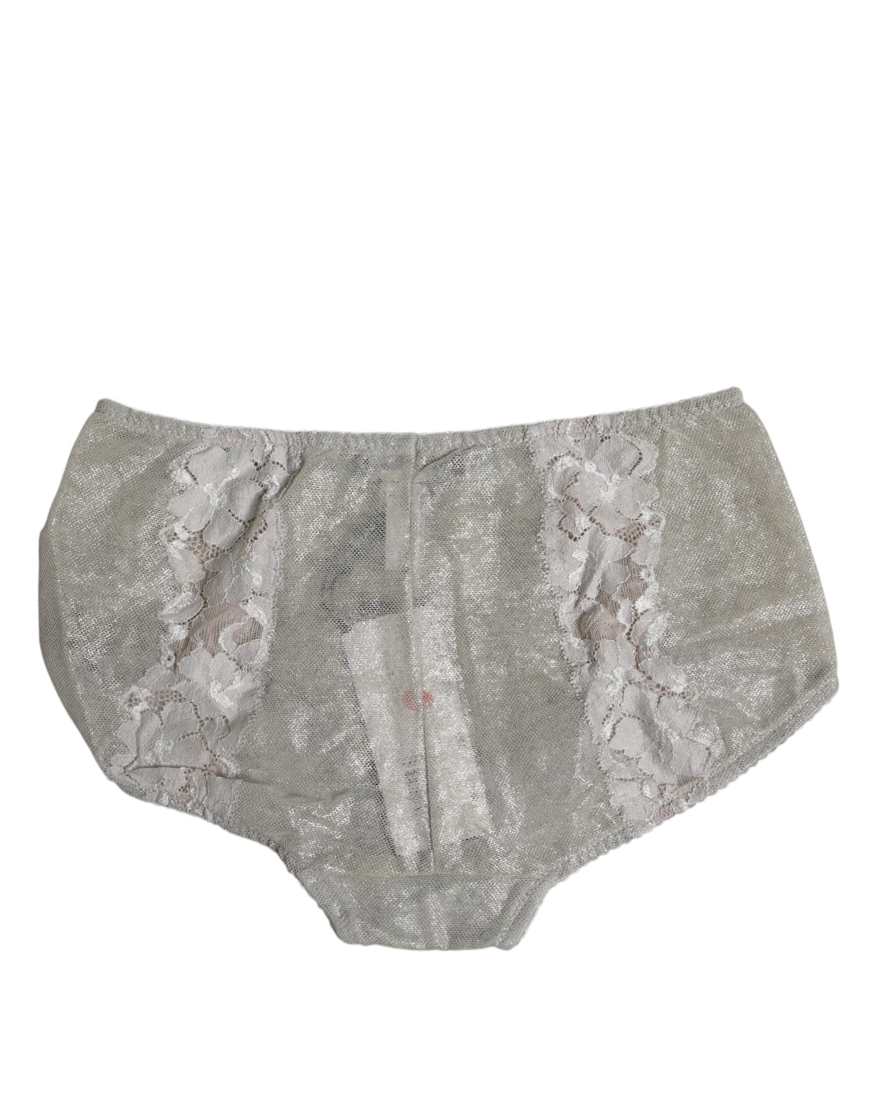 Dolce & Gabbana Graue Baumwolle Floral Spitze Hohe Taille Panty Unterwäsche