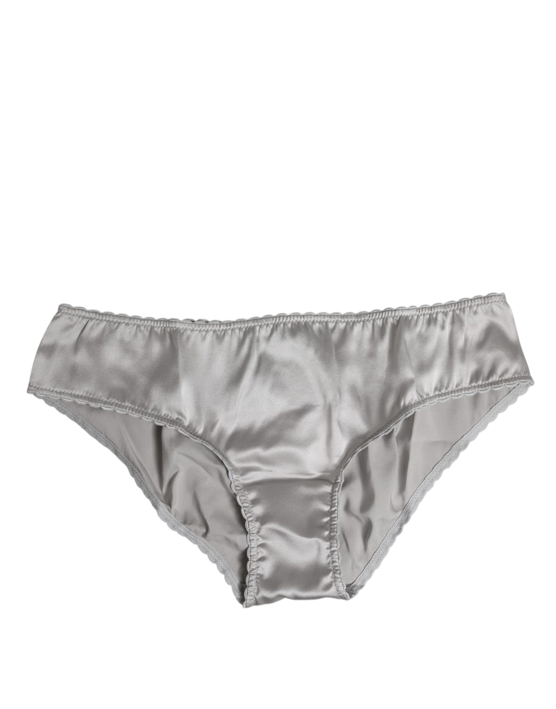 Dolce & Gabbana Graue Seiden-Stretch-Unterteile mit niedriger Taille Panty Unterwäsche