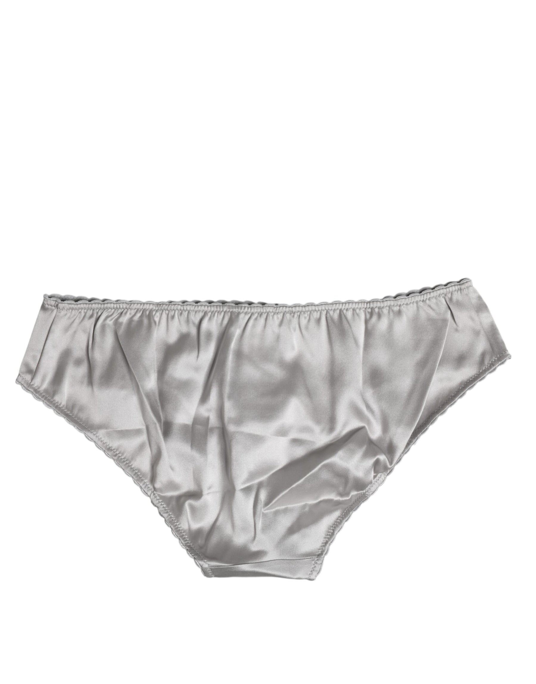 Dolce & Gabbana Graue Seiden-Stretch-Unterteile mit niedriger Taille Panty Unterwäsche