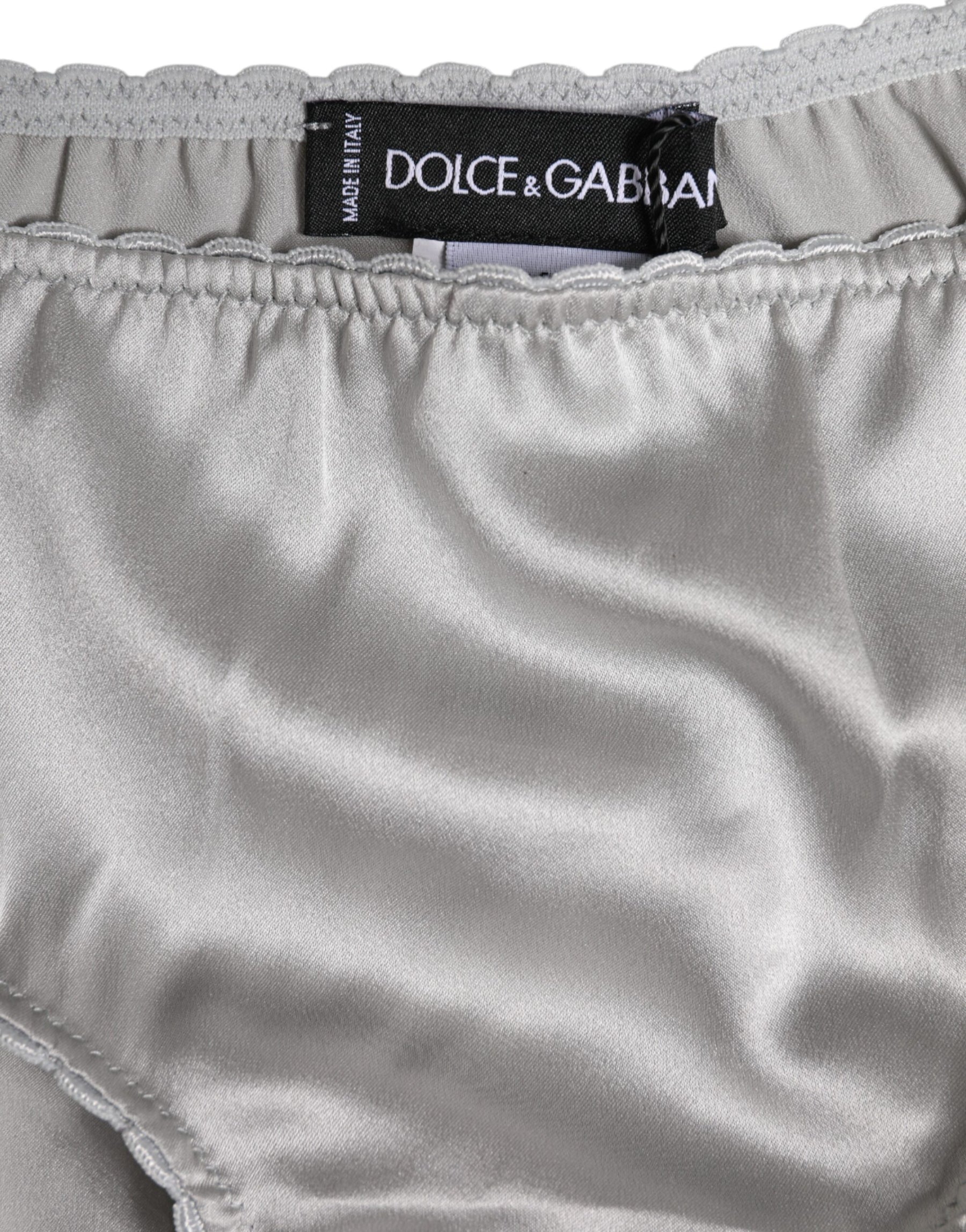 Dolce & Gabbana Graue Seiden-Stretch-Unterteile mit niedriger Taille Panty Unterwäsche